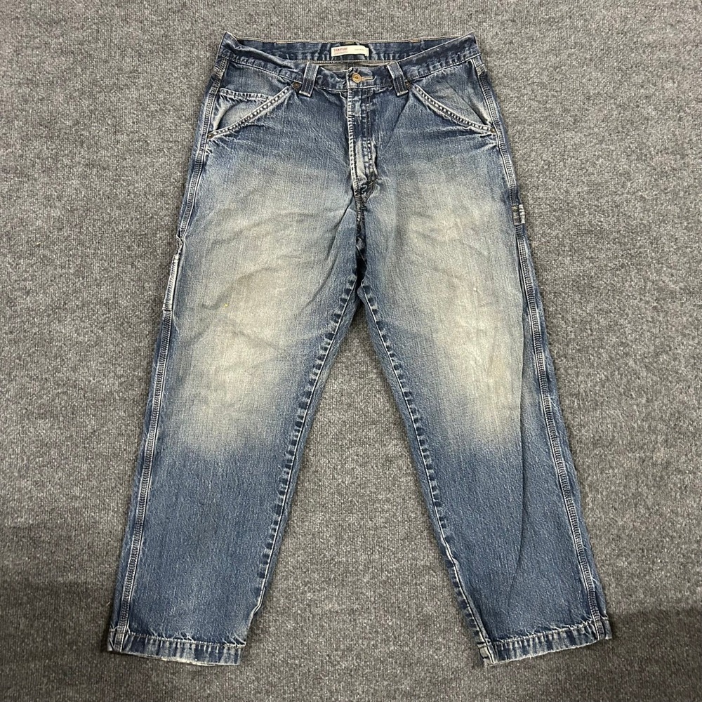 Signature Levi Jeans Mens 36x30 Blue Carpenter Relaxed Fit Denim Workwear Pants